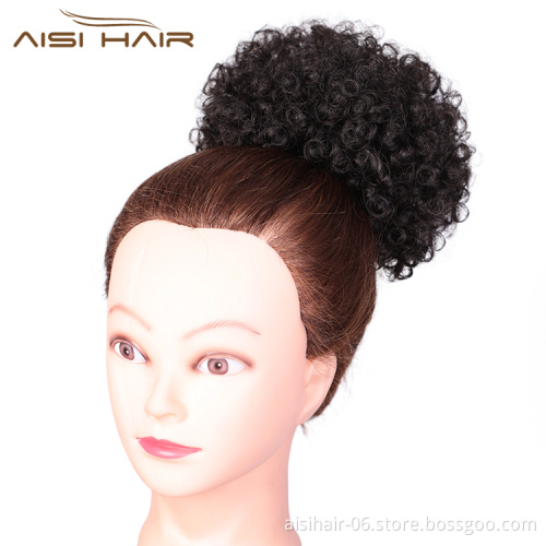 Aisi Hair Wholesale Fluffy Curly Synthetic Hair Bun Black Ponytail Puff Afro Short Curly Chignon Hair Extension For Black Women